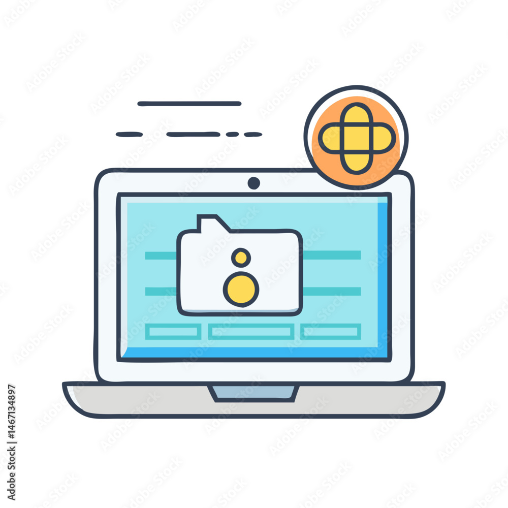 Poster new folder creation tutorial online on laptop with plus sign for data management guide now