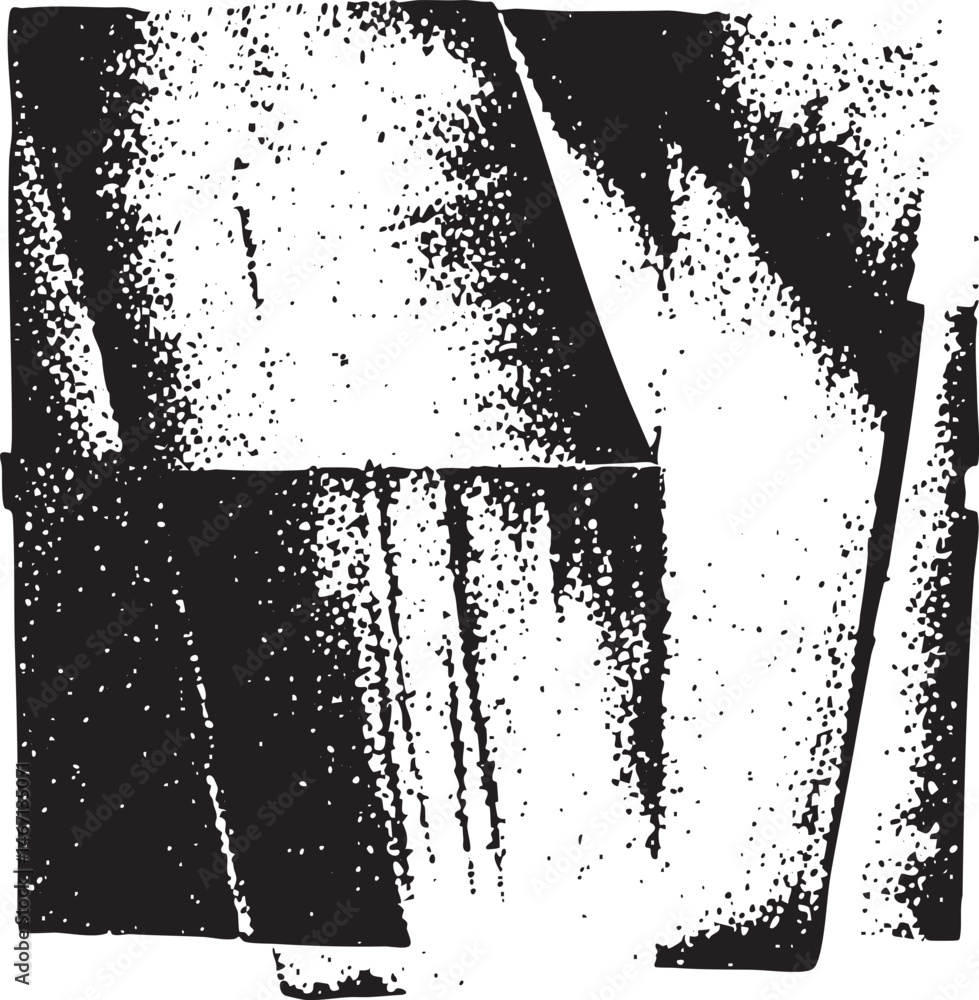 Poster A fragmented grayscale geometric shape dominates the with sharp angular lines.