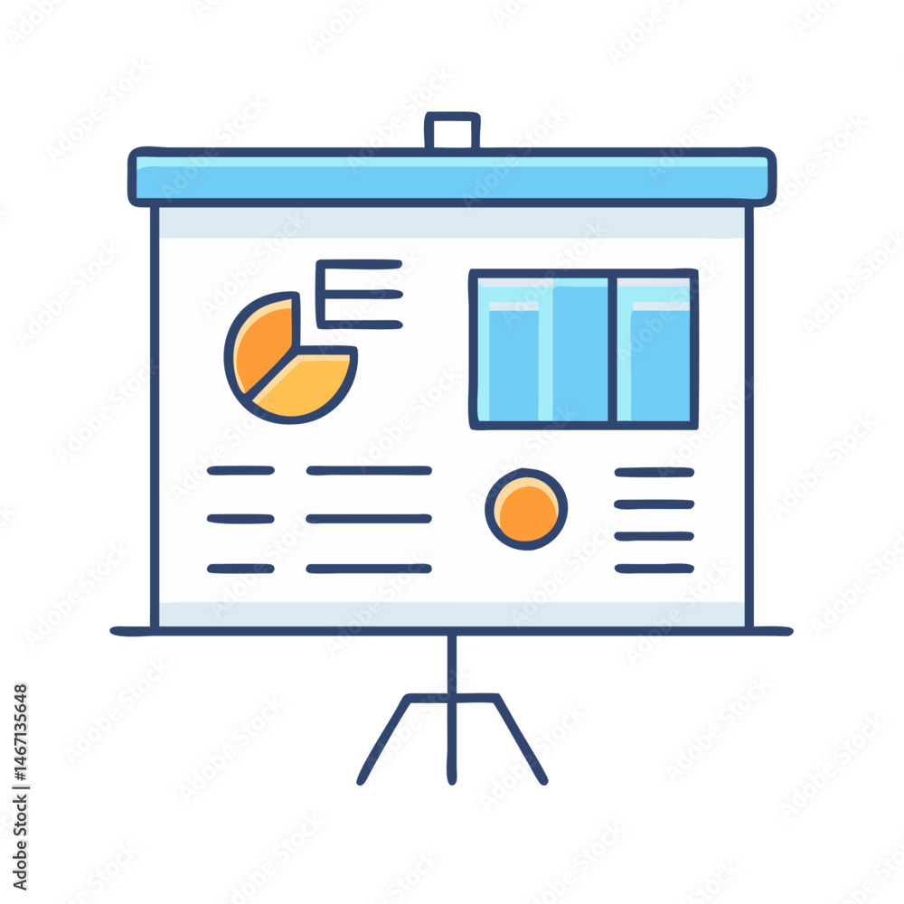Poster presentation board with pie chart and graph for business meeting and data analysis display