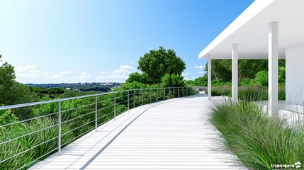 Obraz premium Elevated White Deck Overlooking Green Landscape and City