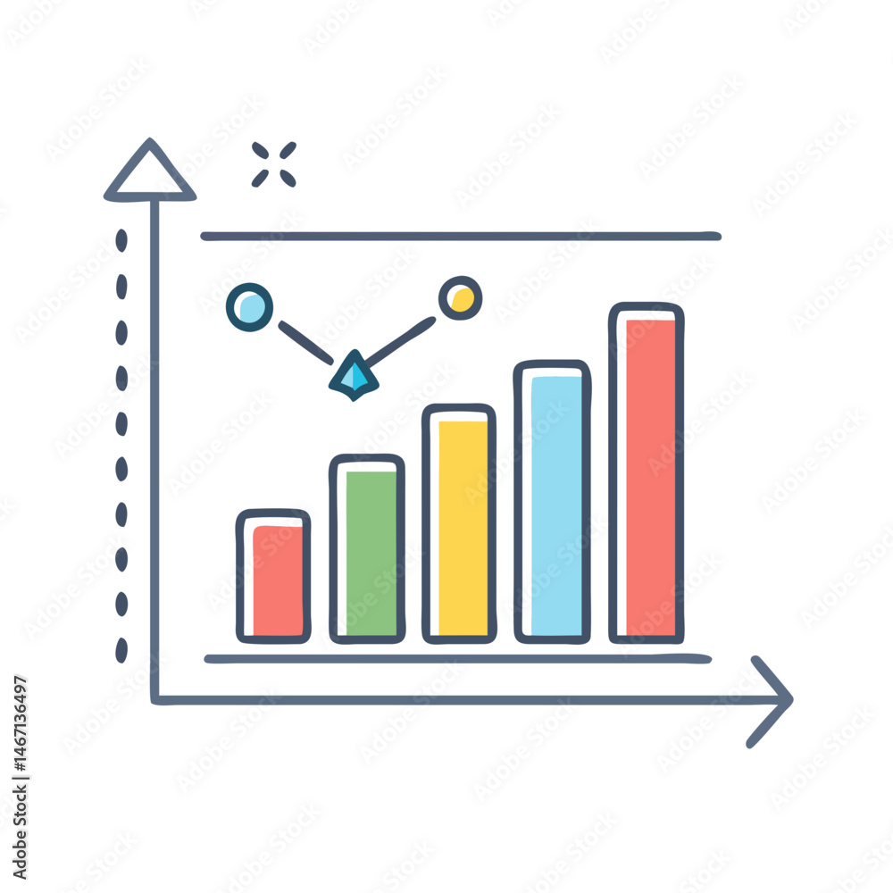Poster analyzing business graph data chart with line graph, bar graph, and data visualization elements for 