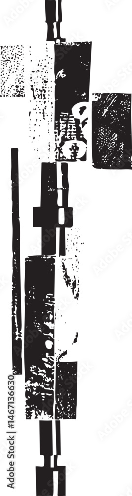 Poster a fragmented black and white composition of intersecting geometric shapes.