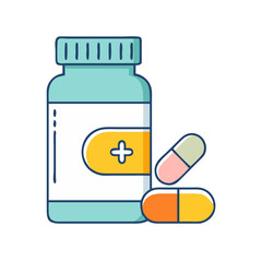 Medicine bottle and pills illustration for healthcare pharmacy and medical treatment concept
