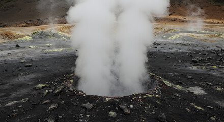 Geothermal Activity Emanating From Iceland's Stark Landscape At Hverir