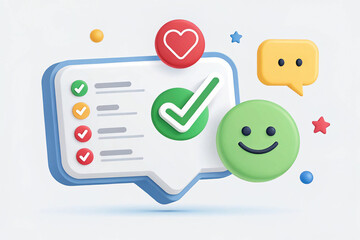 3D vector speech bubble with tick mark for photo gallery platform