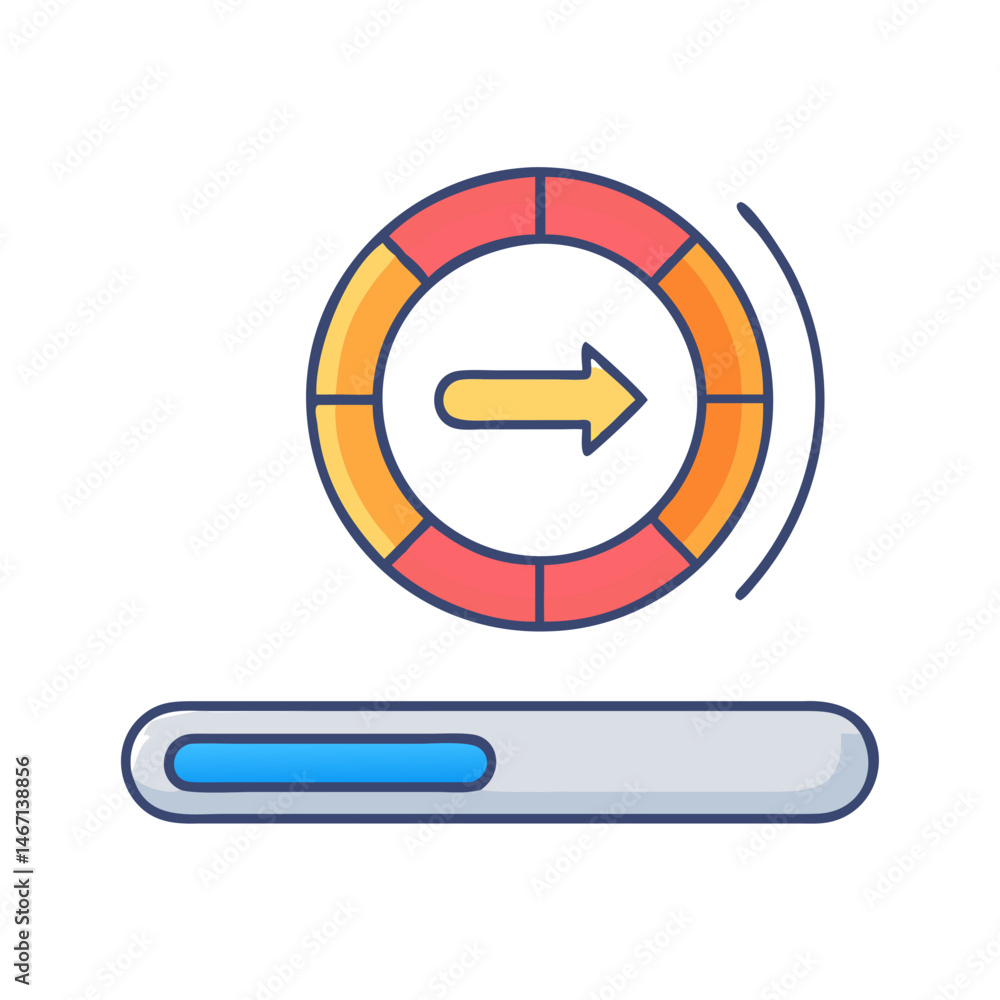 Poster Progress loading bar with arrow circle for website app design ux ui development process complete