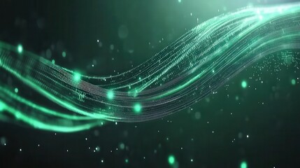 Emerald cascade of shimmering light trails a mesmerizing visual effect digital background for modern design projects and technology innovations