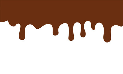 Melted chocolate seamless texture. Melted chocolate dripping on white background. Dripping liquid.
