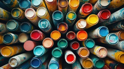Tubes filled with colorful paints, top view, with interesting textures. Perfect for art, creative projects, and vibrant, colorful themes.