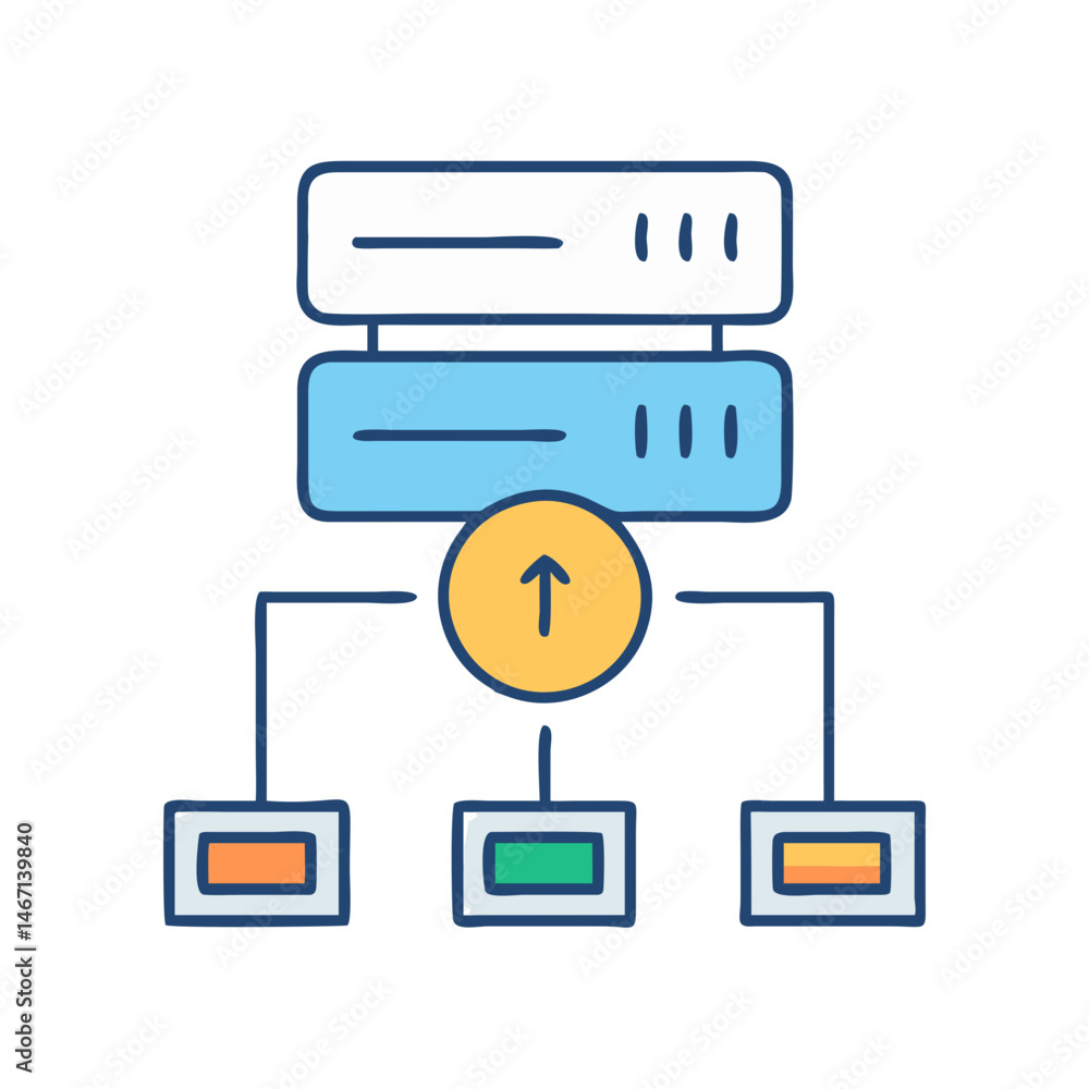 Poster Illustration of data server upload network connection diagram for cloud computing and hosting