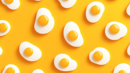 Sunny-side up eggs pattern, yellow background, food texture, breakfast
