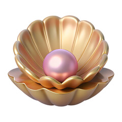 Pink Pearl in Golden Shell. An Ocean Treasure
