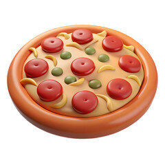 Cartoon Pizza with Pepperoni and Olives. A Delicious 3D Render