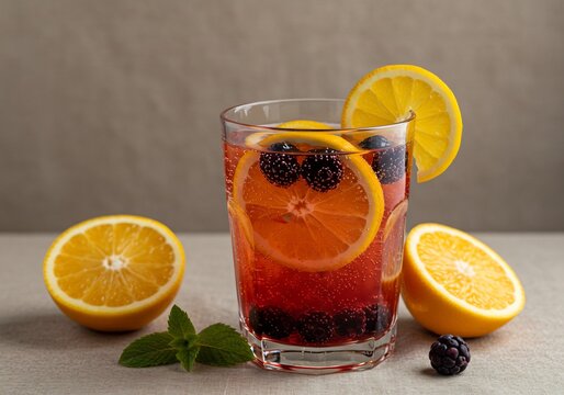 Boisson rafra&icirc;chissante aux m&ucirc;res et oranges lumi&egrave;re naturelle