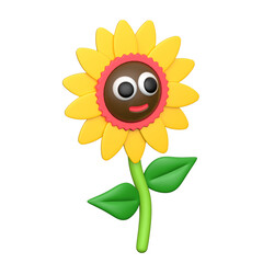 Sunflower 3D icon on transparent background	
