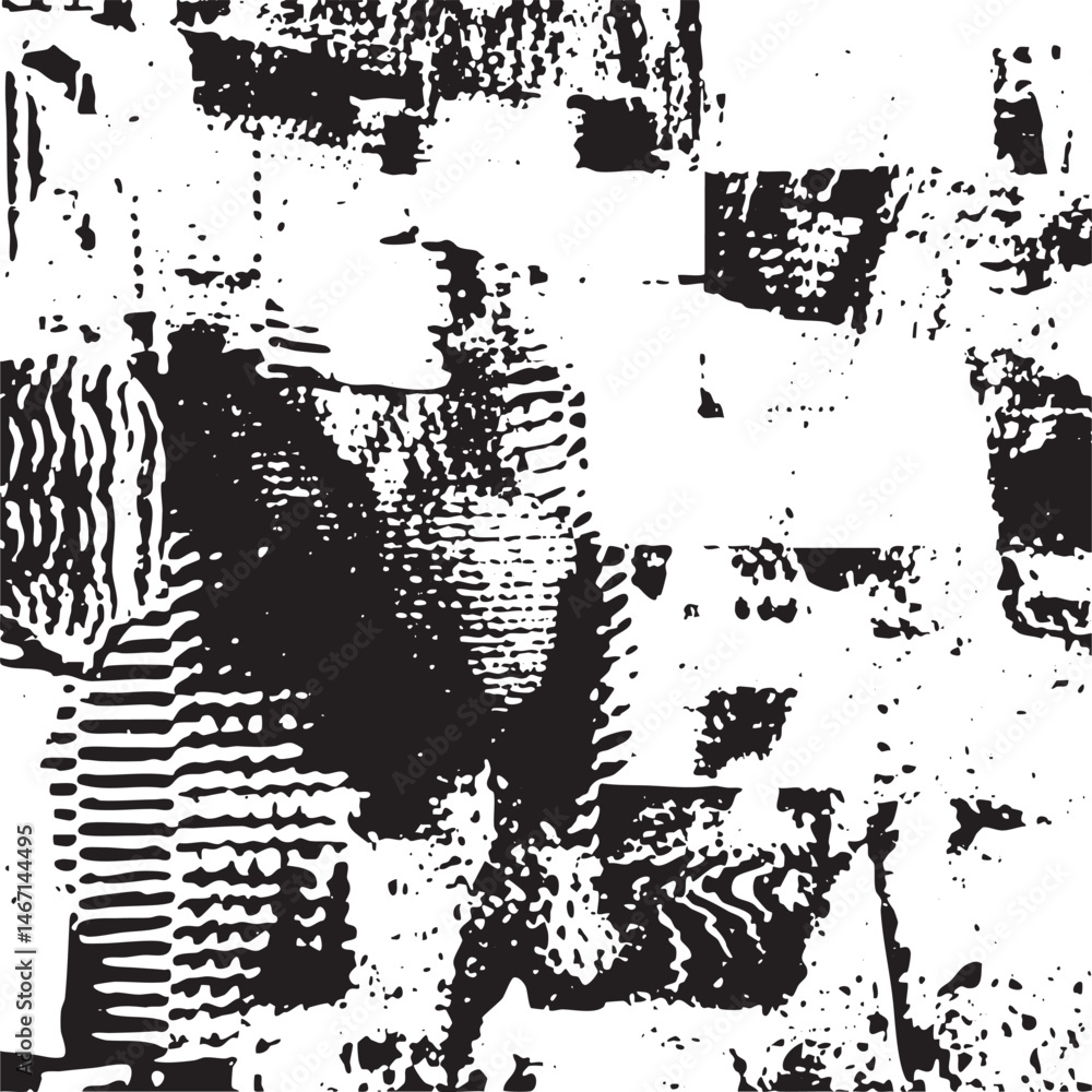 Poster abstract shapes create a textured distressed in monochrome.