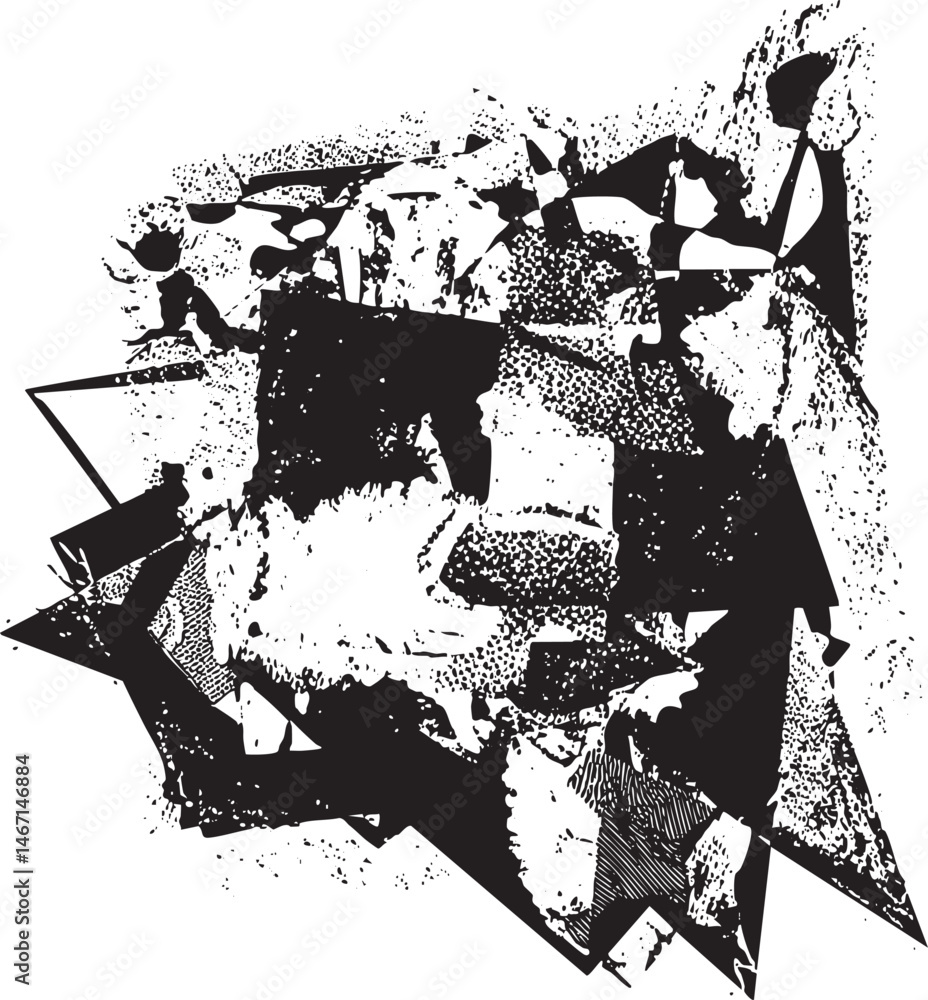 Poster abstract geometric shapes overlap and intertwine in a monochrome composition.
