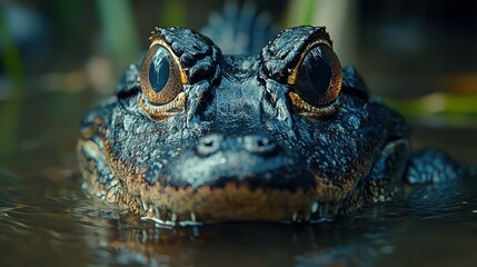 Close-up of a young alligator's head emerging from water