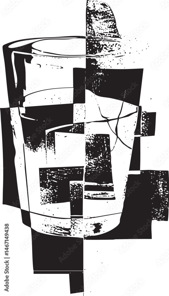 Aufkleber a glass of water is fragmented into geometric shapes creating a dynamic abstract composition.
