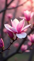Pink magnolia flower branch, soft light, springtime setting , branch, elegant, flora