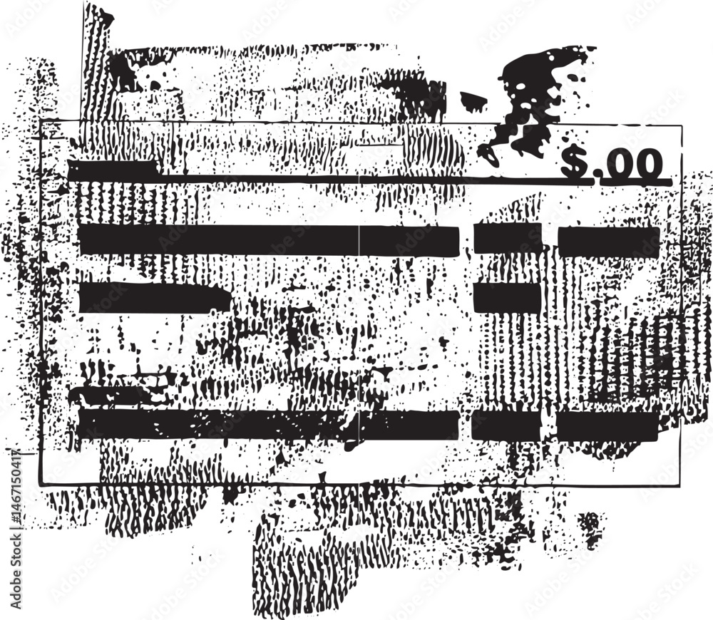Poster a distressed partially obscured check with financial notation.