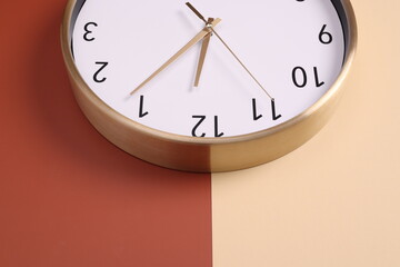 Close-up of a wall clock. The concept of time and work time is valuable for life, Alarm clock...