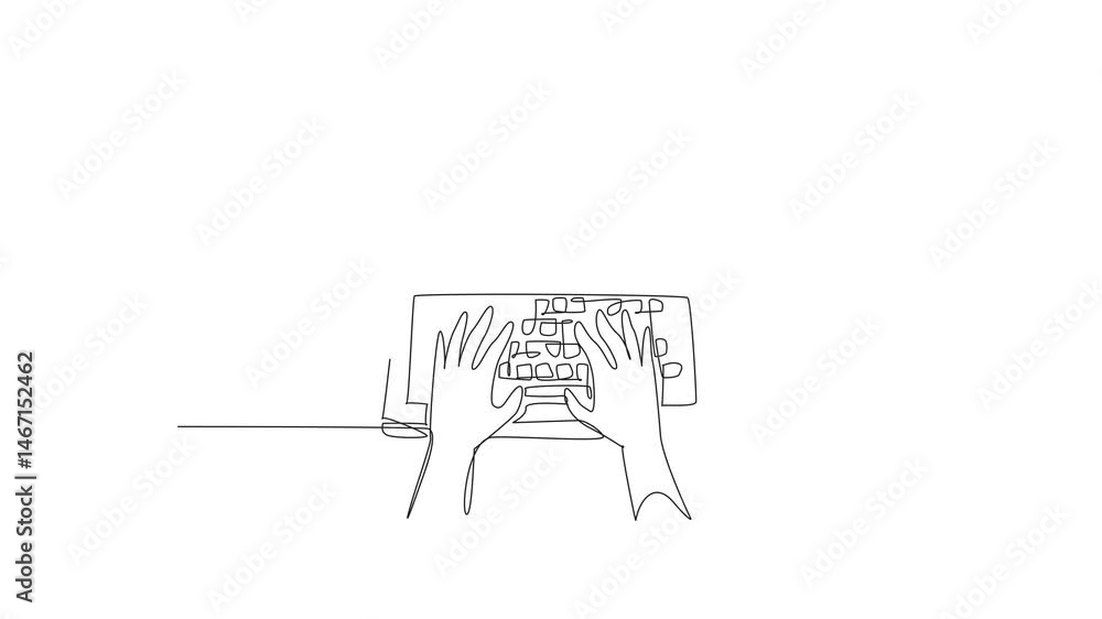 Poster animation of single continuous line drawing hands typing on a typewriter. making a movie script. mak