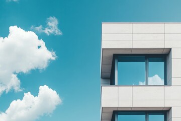 Obraz premium Modern building facade, clear sky, and clouds; architectural design