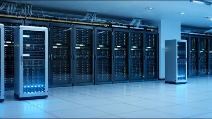 Storage and processing of digital data, storage and processing of large volumes of information, global data and central servers - Powered by Adobe