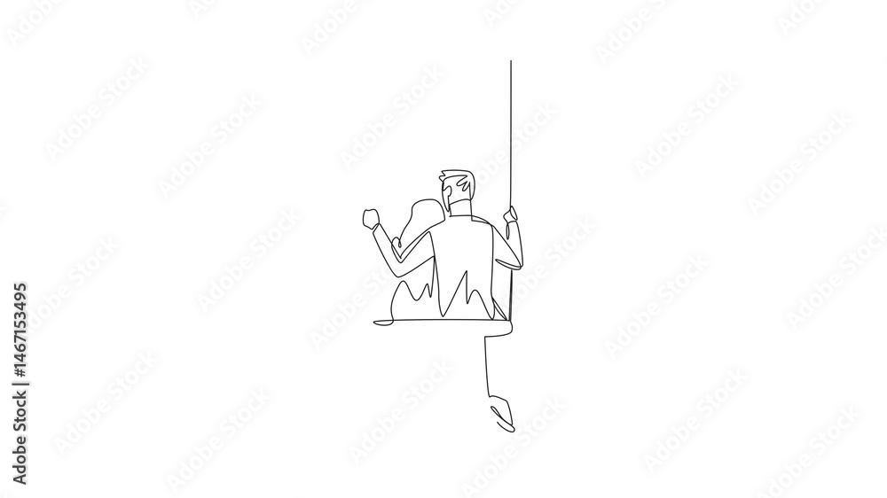 Poster animated self drawing of continuous one line drawing a married couple hugging each other's backs on 