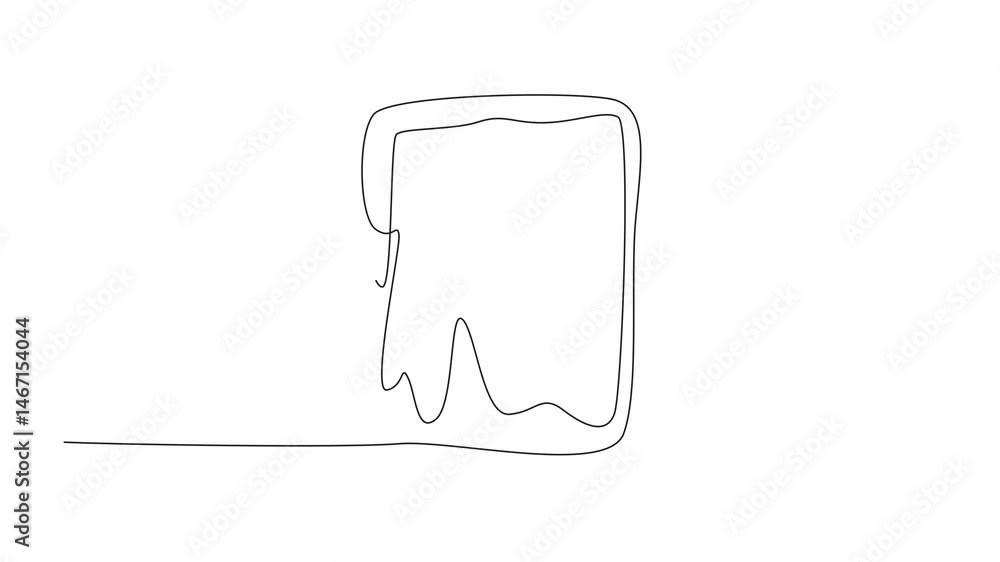 Poster self drawing animation of single continuous line drawing a slice of bread spread with peanut butter.