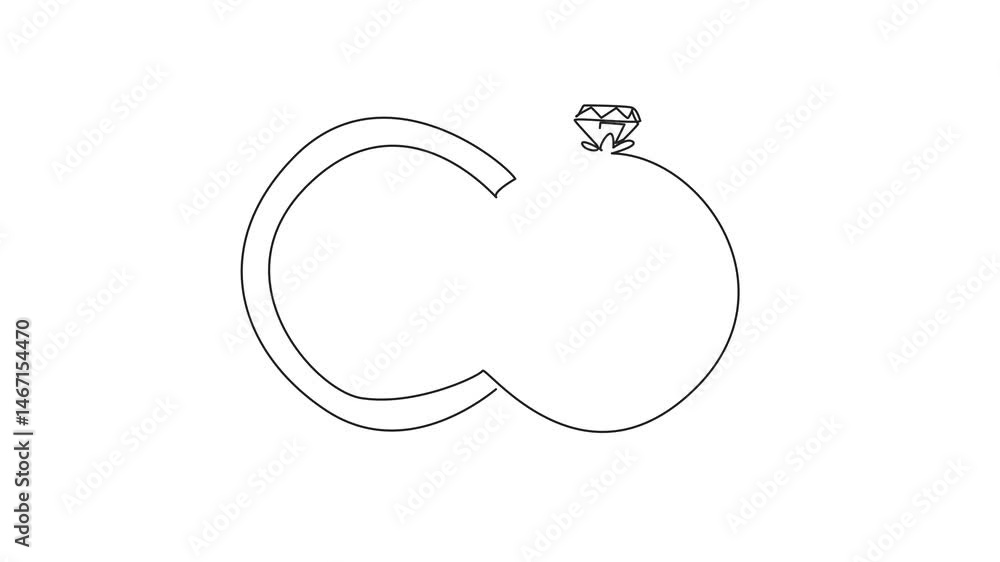 Aufkleber self drawing animation of single continuous line drawing two rings side by side. with diamonds it ad
