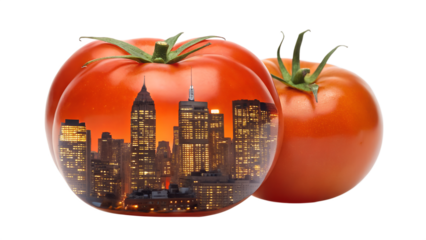 A Night in New York City: Urban Skyline Hidden Inside a Juicy Tomato