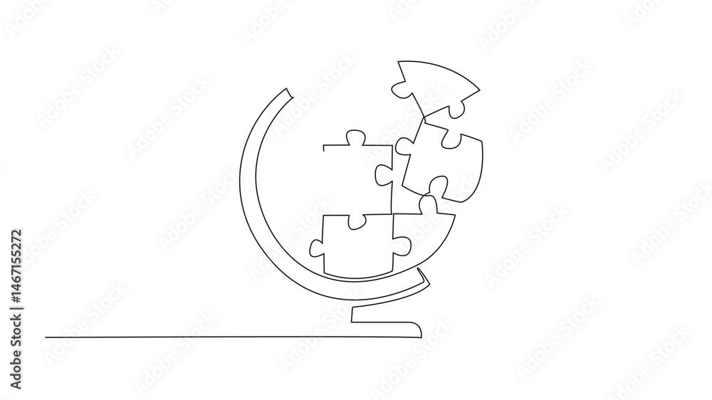 Aufkleber self drawing animation of single one line drawing a puzzle piece in shape of globe. play while learn