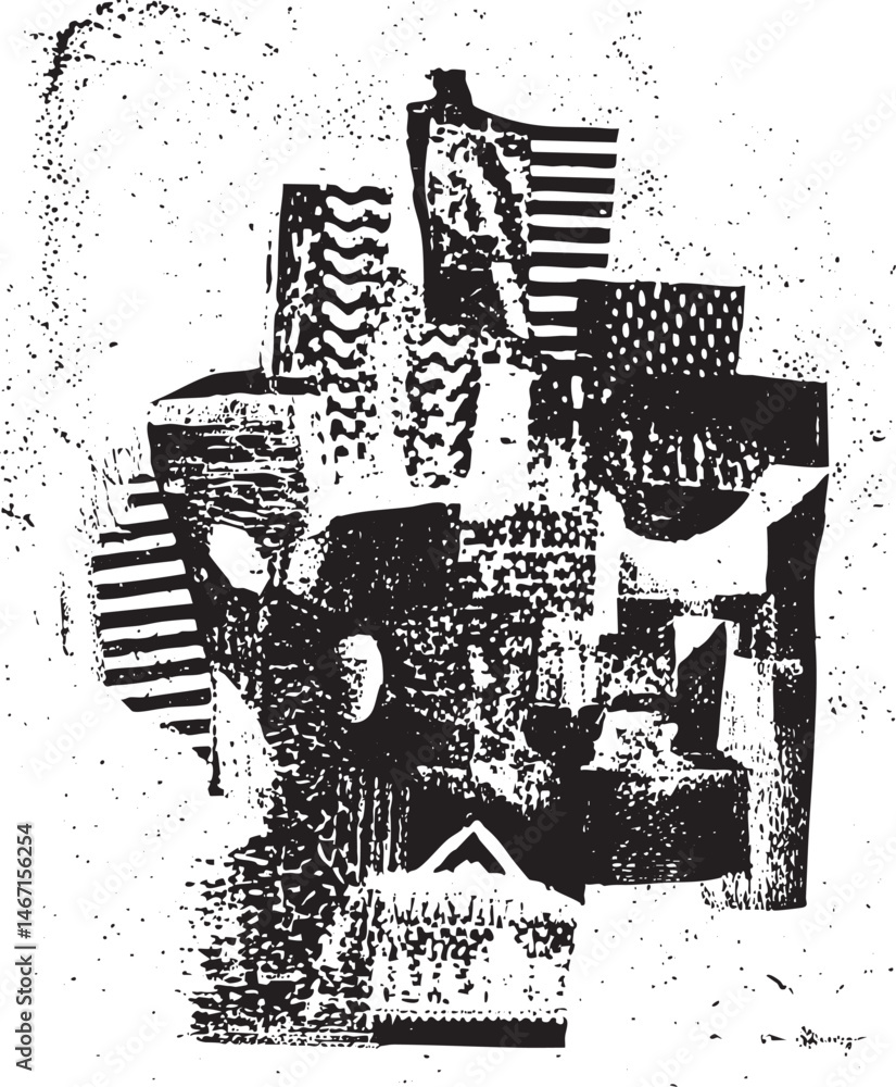 Aufkleber a monochrome abstract composition features layered geometric forms and stylized architectural elemen