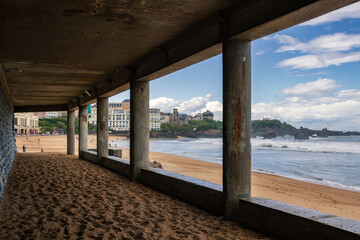 Beautiful view of the coast of Biarritz in a stormy day (French Basque Country)