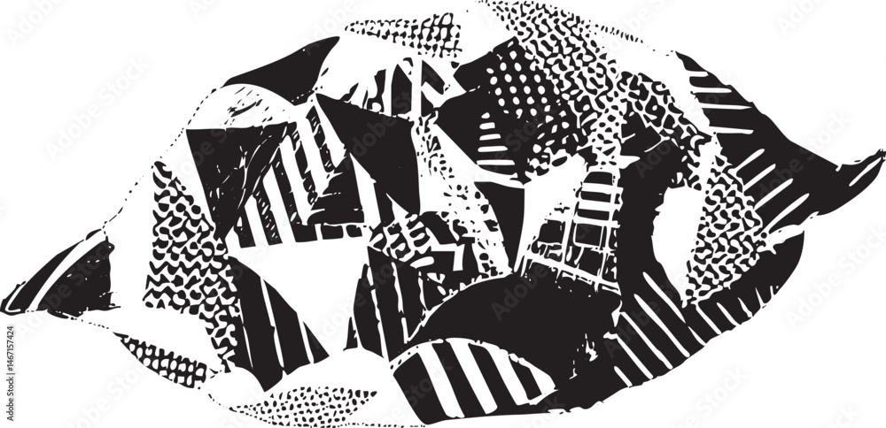 Poster a dynamic abstract black and white composition features layered geometric shapes.