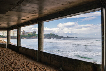 Beautiful view of the coast of Biarritz in a stormy day (French Basque Country)