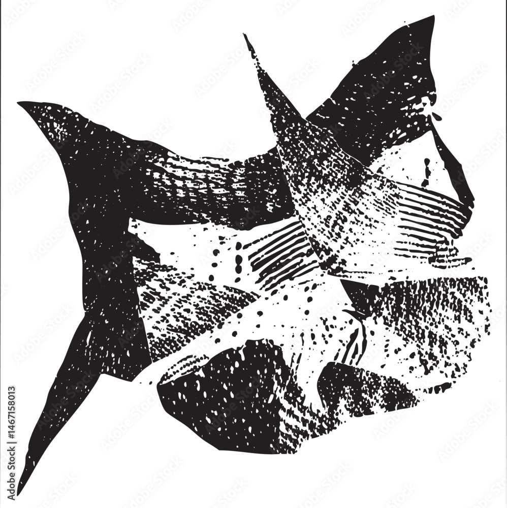 Poster a striking black and white depicts a complex layered flower with sharp points.