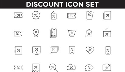 Discount icon set. Discount coupon icon symbol. Percentage sale offer tag
