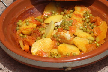 Fresh Moroccan Tajine or Tagine Close Up, Fresh Homemade Tajine with Vegetables