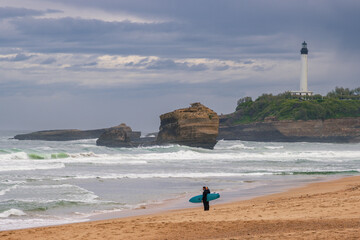 Beautiful view of the coast of Biarritz in a stormy day (French Basque Country)