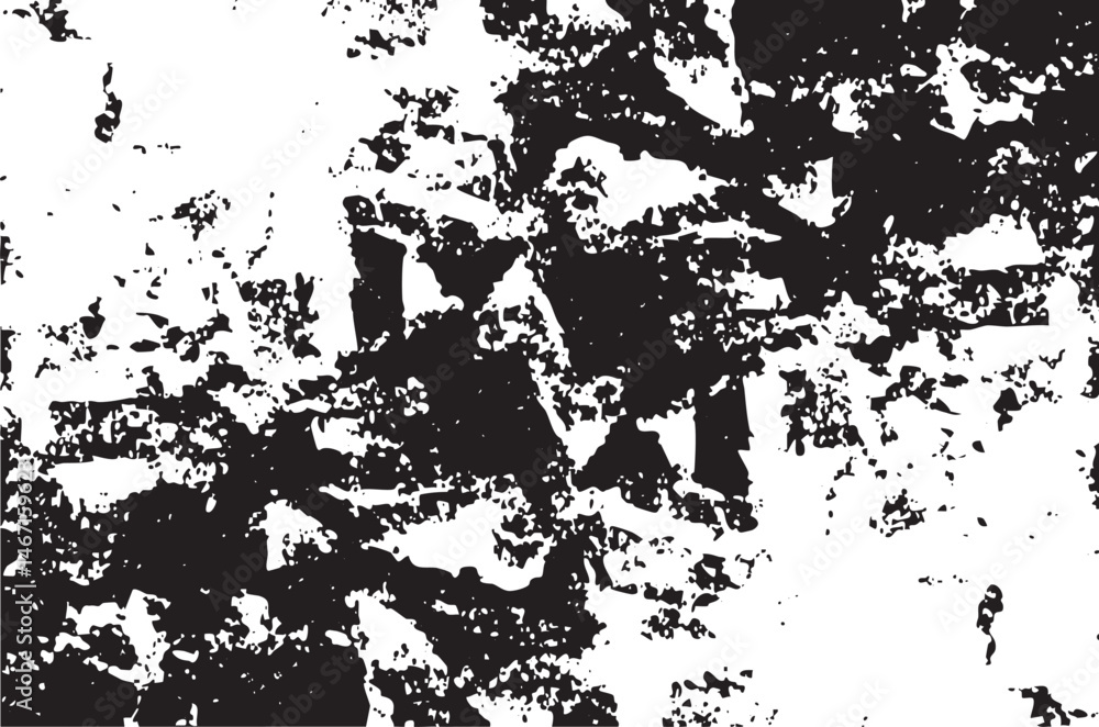 Poster abstract black and white shapes create a textured chaotic composition.