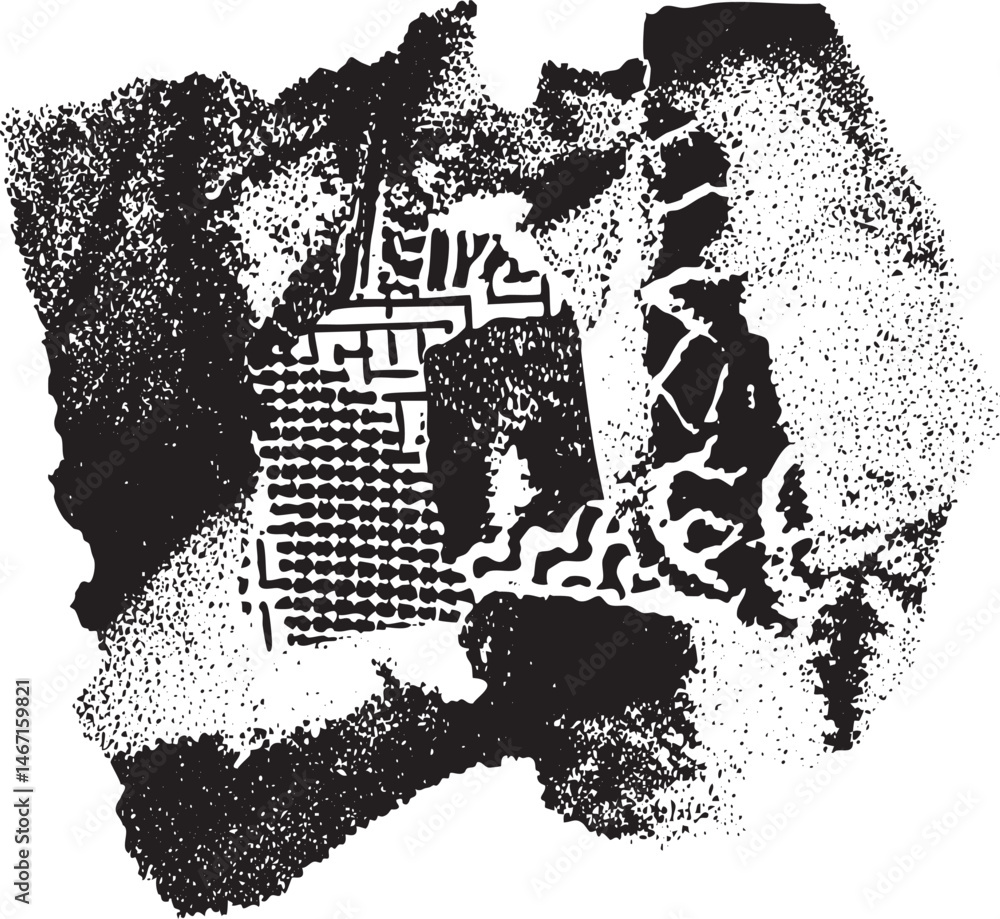 Poster a fragmented textured abstract reveals intricate and linear forms.