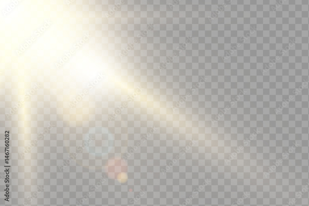 Poster sunlight flare with glowing rays. creating vibrant and magical atmosphere. bright gold beams burst t