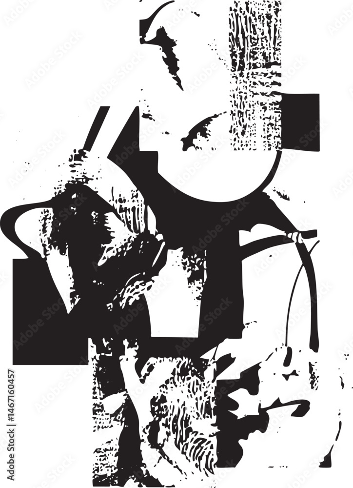 Poster a grayscale depicts two figures engaged in a dynamic interaction partially obscured by abstract shap