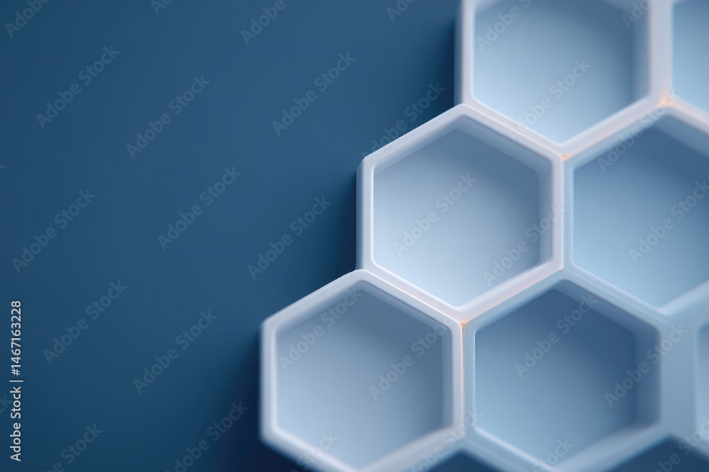 Poster minimalistic white geometric shapes arranged in grid pattern on contrasting dark blue surface backgr