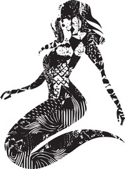 Fototapeta premium A solitary female figure gracefully poses against a dark background.