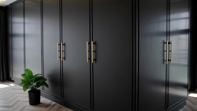Sleek modern wardrobe design in minimalist bedroom setting with natural lighting