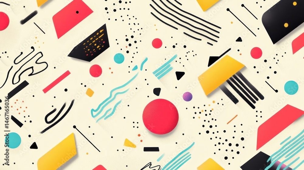 Poster abstract geometric pattern with vibrant colors and shapes.